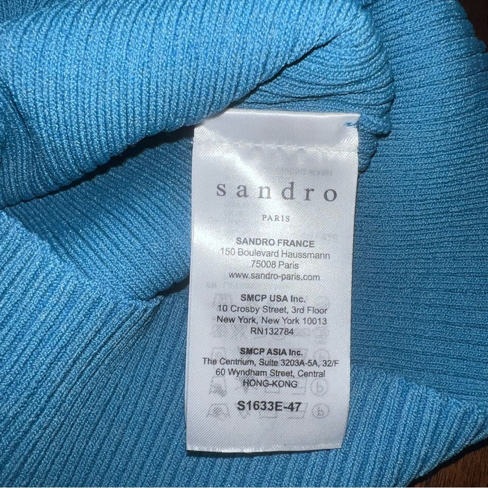 Sandro Paris Ribbed Knit Elastic Stretch Short Sleeve Top - Picture 7 of 8